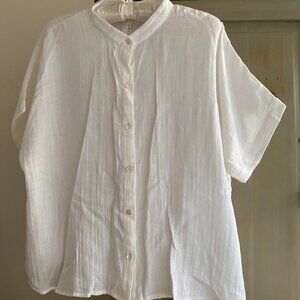 Eileen Fisher White Cotton Gauze Button-up Shirt  NEW WITH TAGS